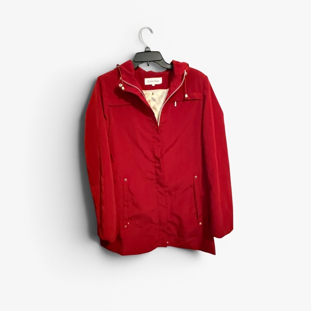 Calvin Klein Womens Red Hooded Rain Jacket Windbreaker Size S
